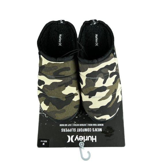 Hurley Duke Comfort Memory Foam Green Black Camo Slip On Slipper Men's Size M - Picture 7 of 8